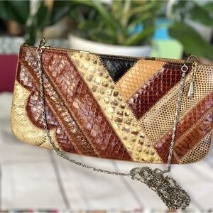 Vintage Retro Bass Supreme Multicolor Patchwork Leather Shoulder Bag Gold Tone